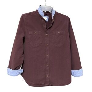 LL Bean Womens Plum Purple Flannel Shirt Contrasting Collar Cuffs L Workwear